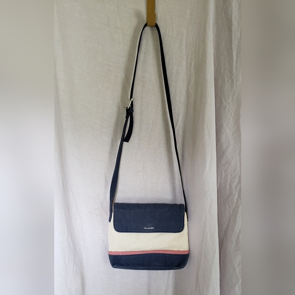 Liz Claiborne Handbags - Liz Claiborne Blue and Cream Crossbody Bag Sleek Design. Villager. Measures 10x9